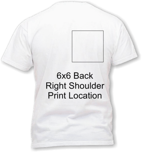 6 x 6 Back right shirt print location