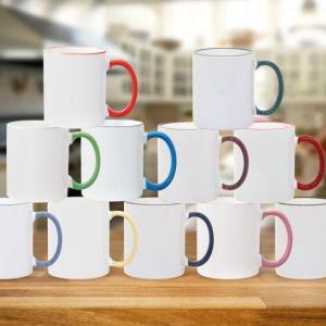 Group of 11oz colored rim and Handle coffee mugs