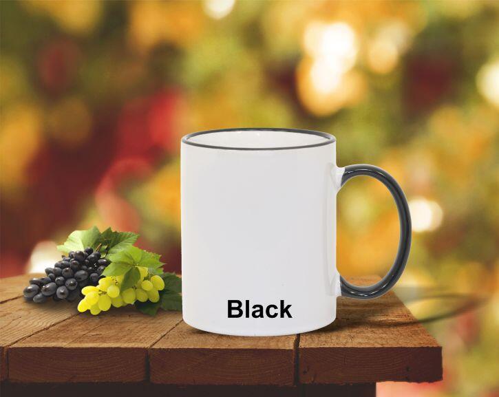 11oz black rim and handle coffee cup