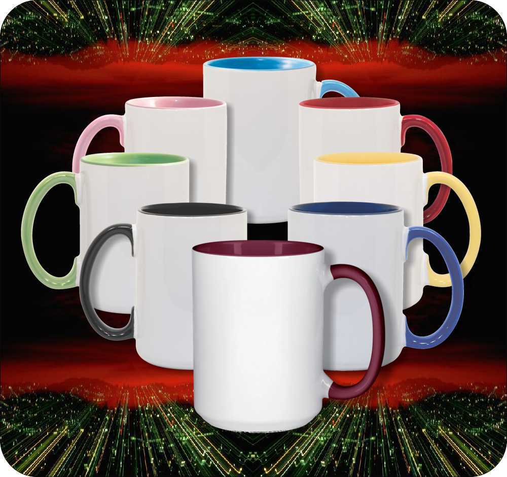 Group of 15oz collor inner and handle mugs