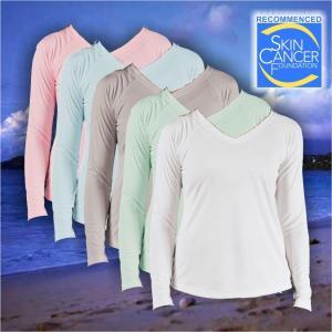 V-Neck UV protecting long sleeve ladiy's shirt