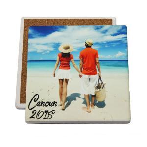 Square sandstone coaster custom printed w/cork backing