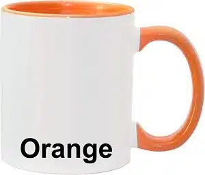 11 oz orange colloered handle and inside coffee mug