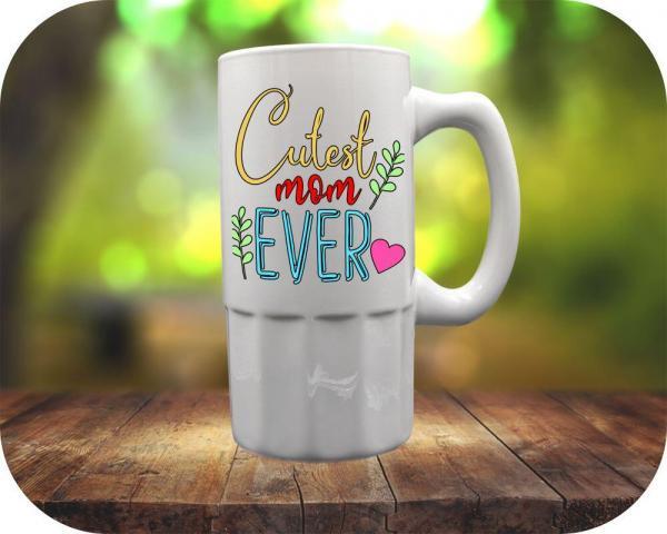 Display 18oz Fluted Bottom Beer Stein with Cutest mom Ever