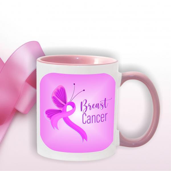 breast cancer ribbon butterfly on 11oz pink mug