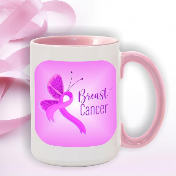 breast cancer ribbon butterfly on 15oz pink mug