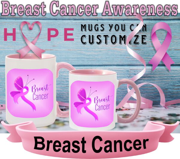 breast cancer ribbon butterfly pink mug group