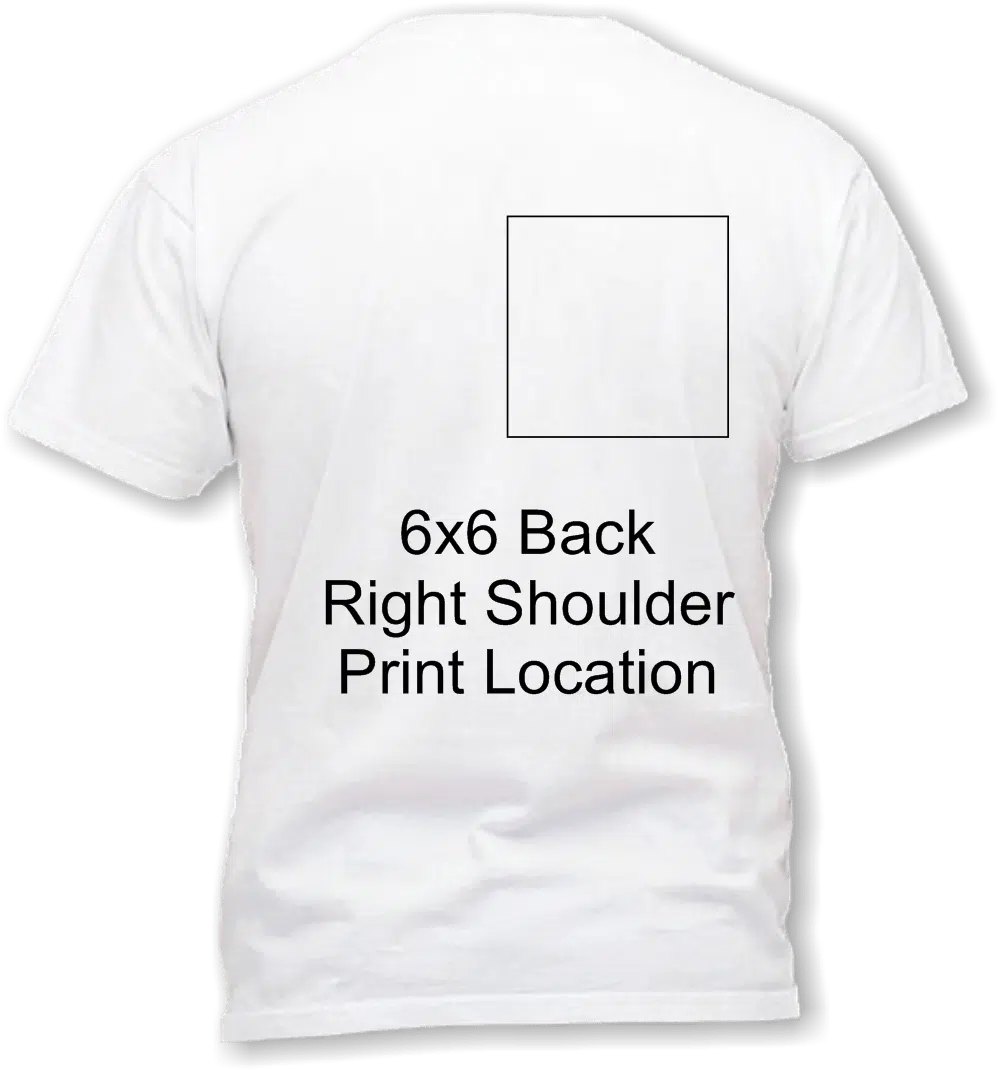 6 x 6 Back right shirt print location