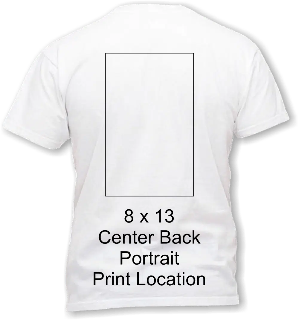 8 x 13 center back portrait print area